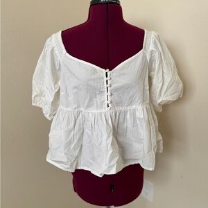 White Puff Sleeve Free People Women's Top Size L